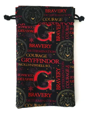 Handmade Drawstring bag - Black Gryffindor fabric