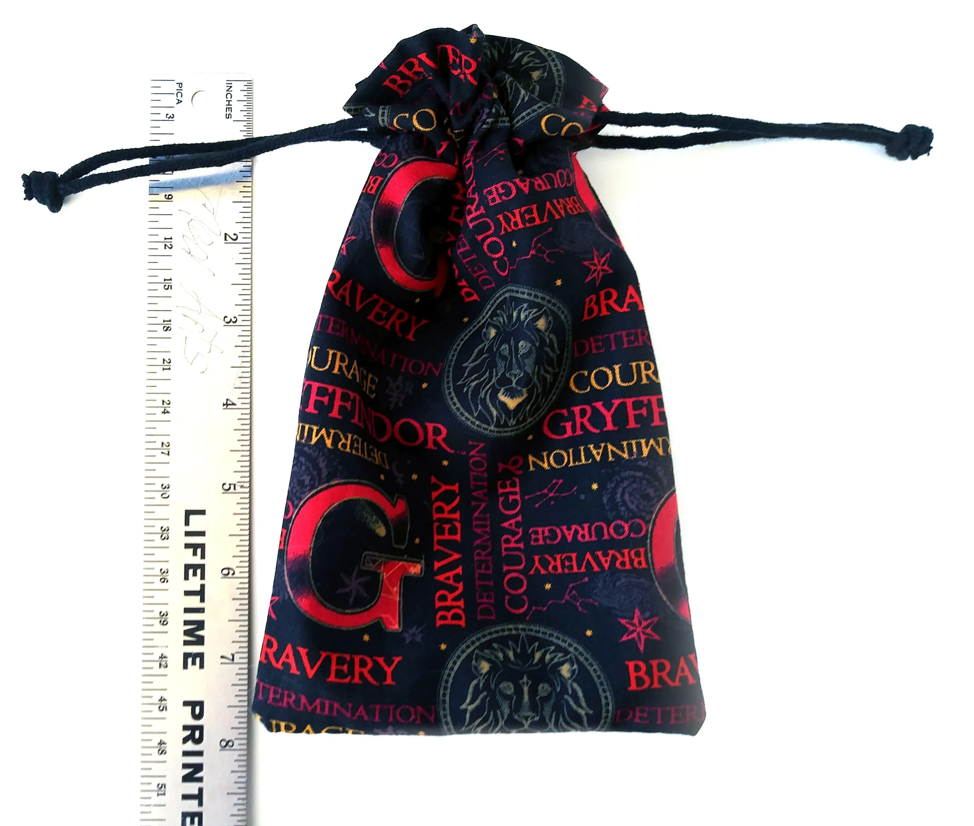 Handmade Drawstring bag - Black Gryffindor fabric