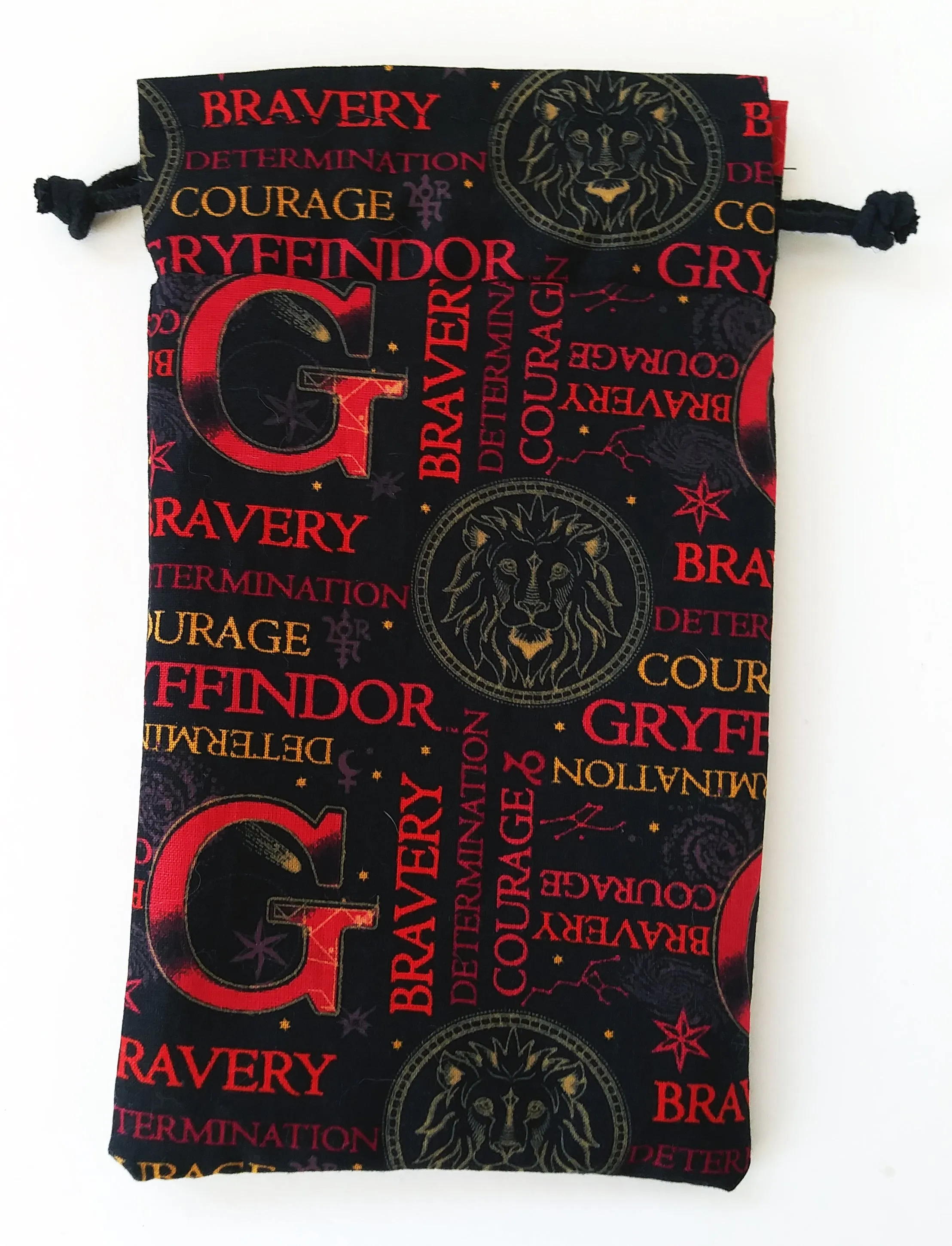 Handmade Drawstring bag - Black Gryffindor fabric