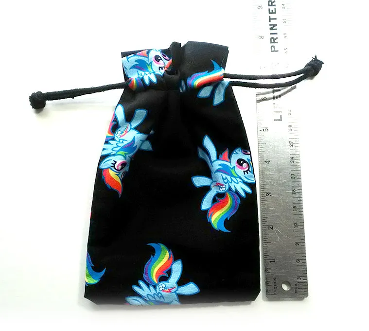Handmade Drawstring bag - Black Rainbow Dash