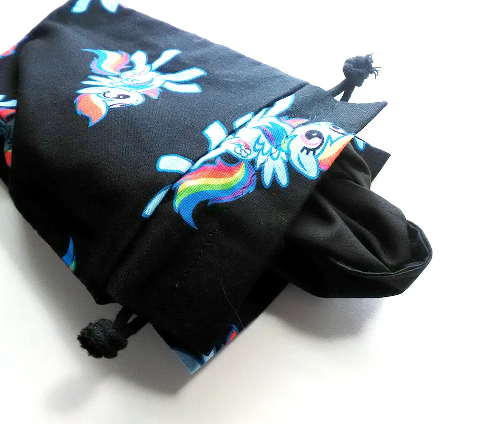 Handmade Drawstring bag - Black Rainbow Dash