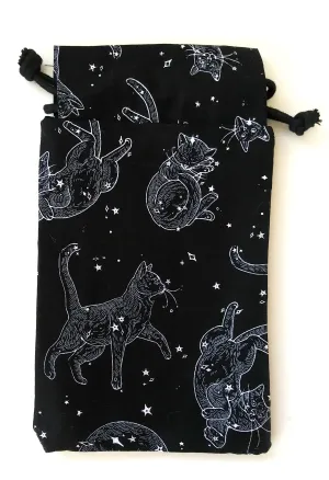 Handmade Drawstring bag - Black Stars Kitty bag