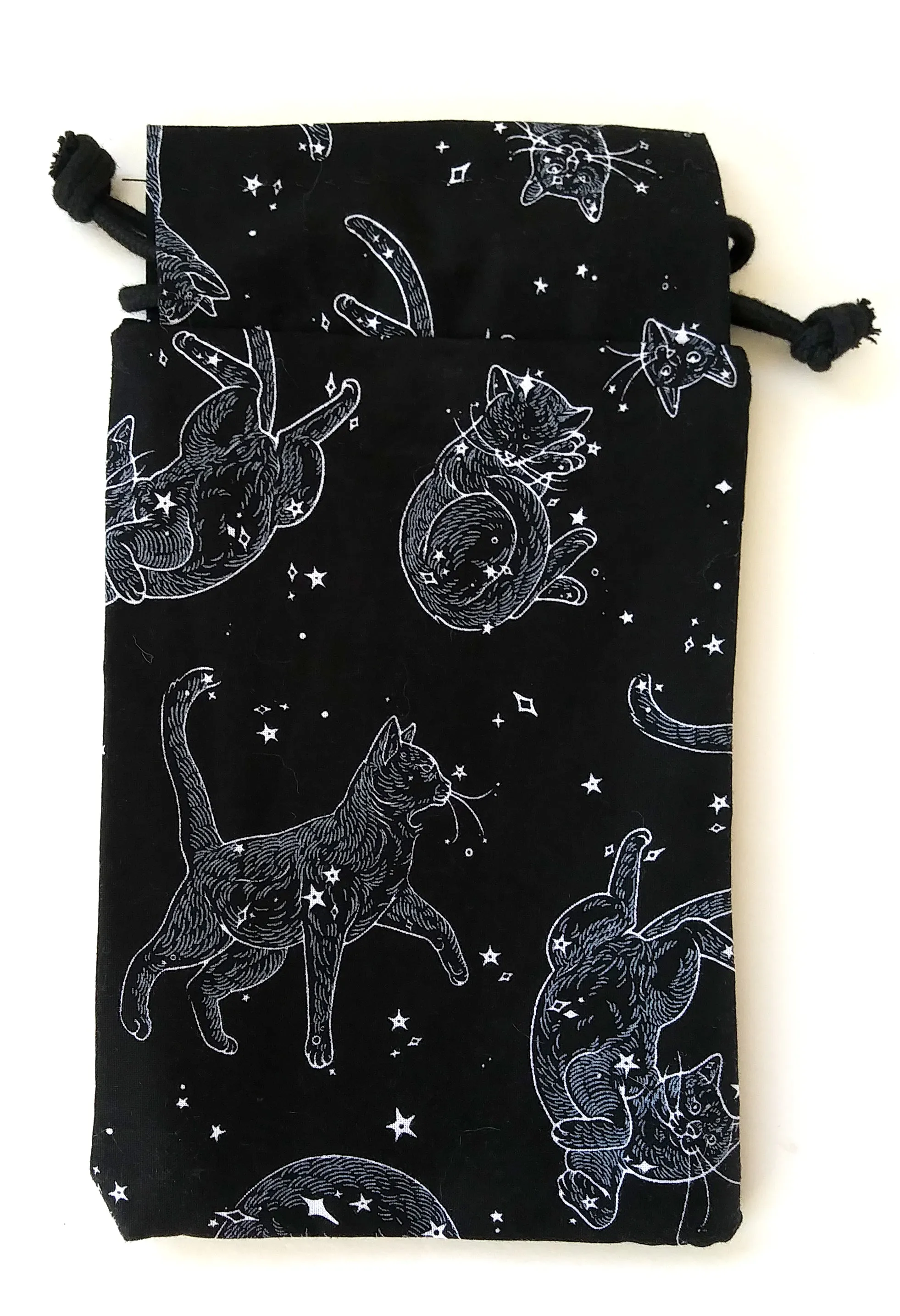Handmade Drawstring bag - Black Stars Kitty bag