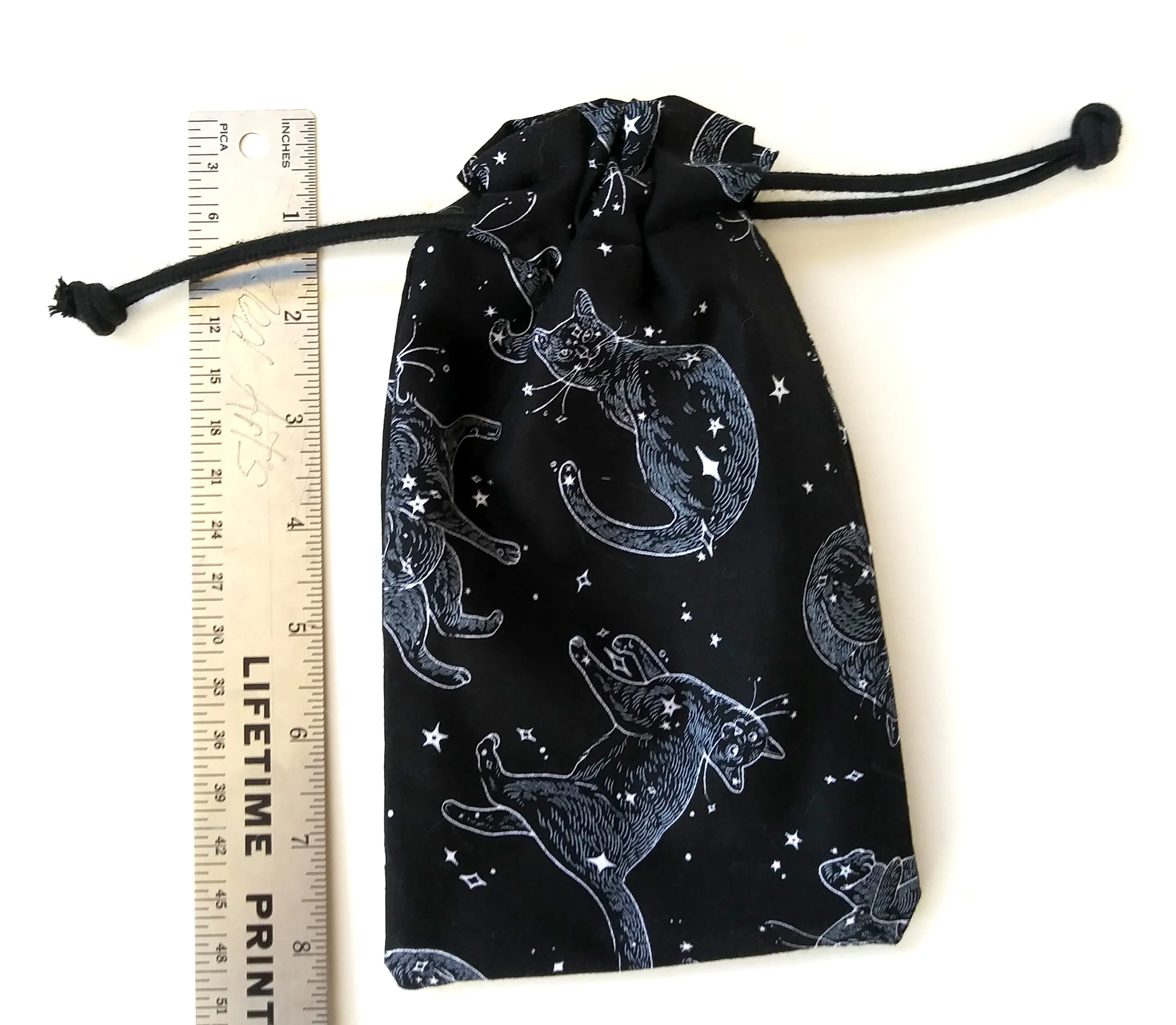 Handmade Drawstring bag - Black Stars Kitty bag