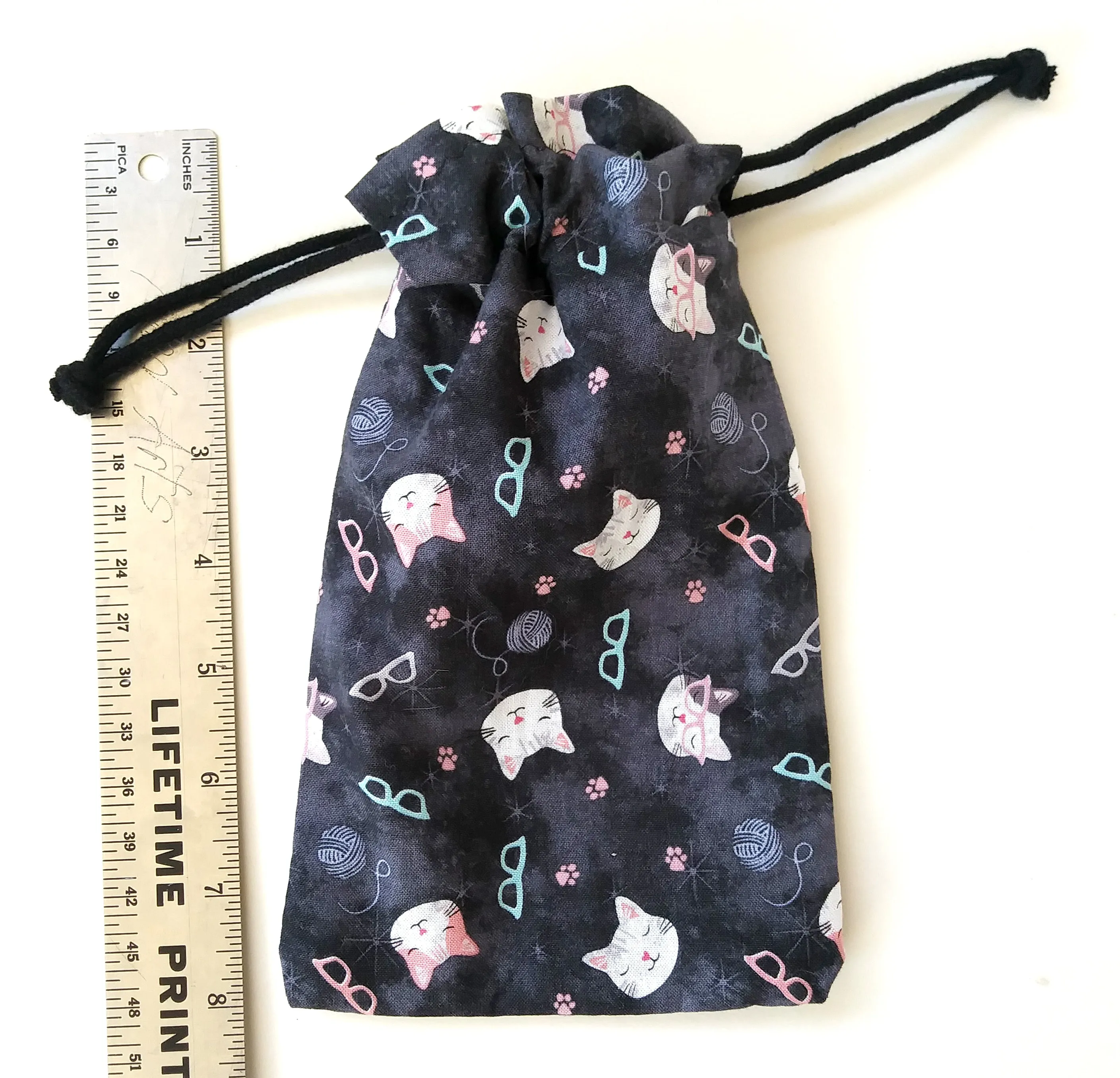Handmade Drawstring bag - Cat Lady Print