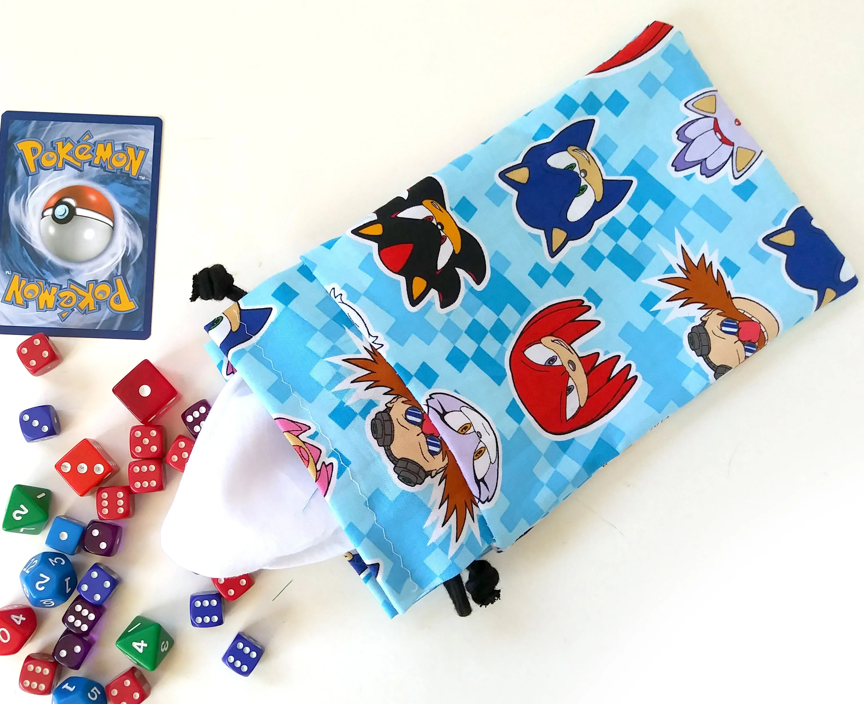 Handmade Drawstring bag - Sonic heads print