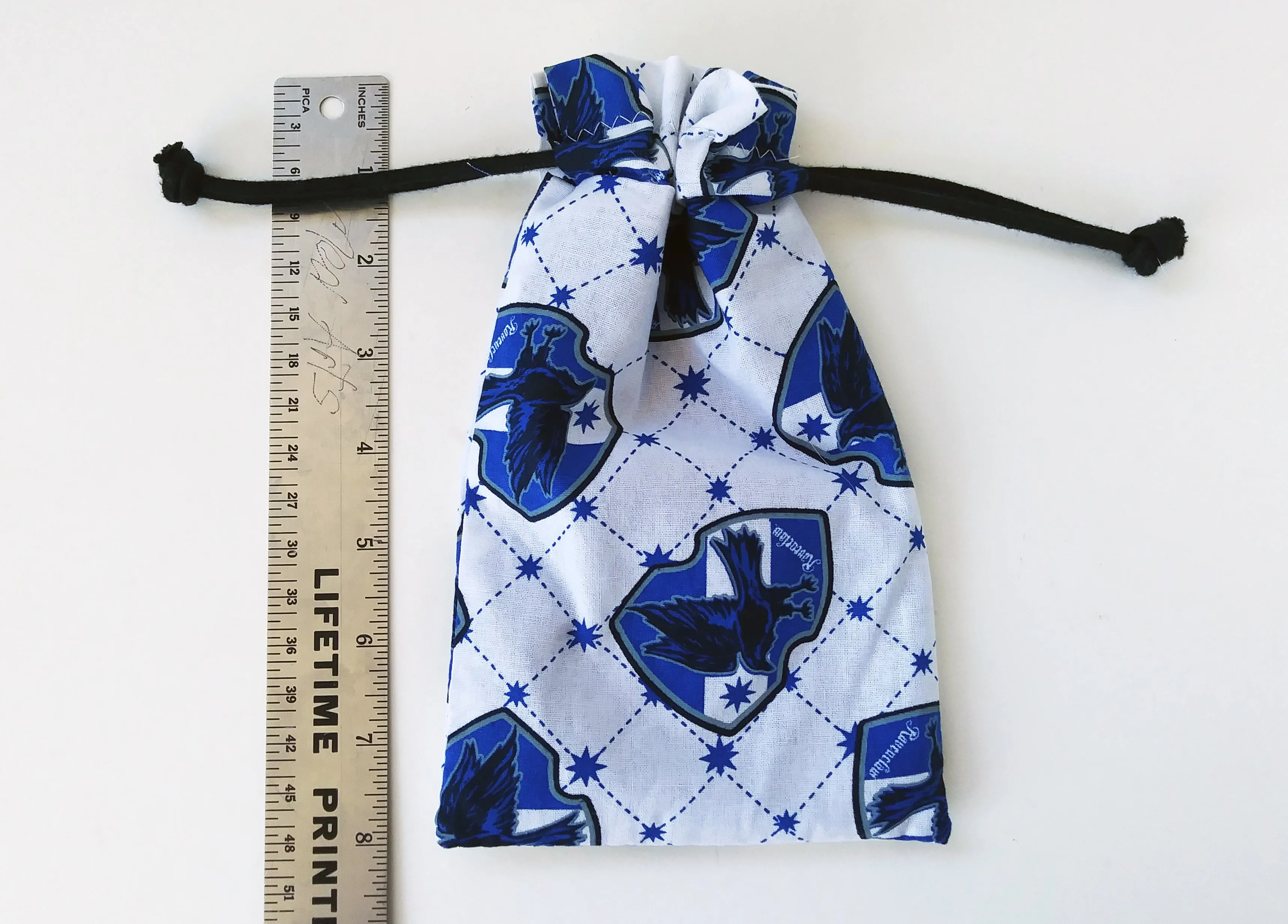Handmade Drawstring bag -White Ravenclaw fabric