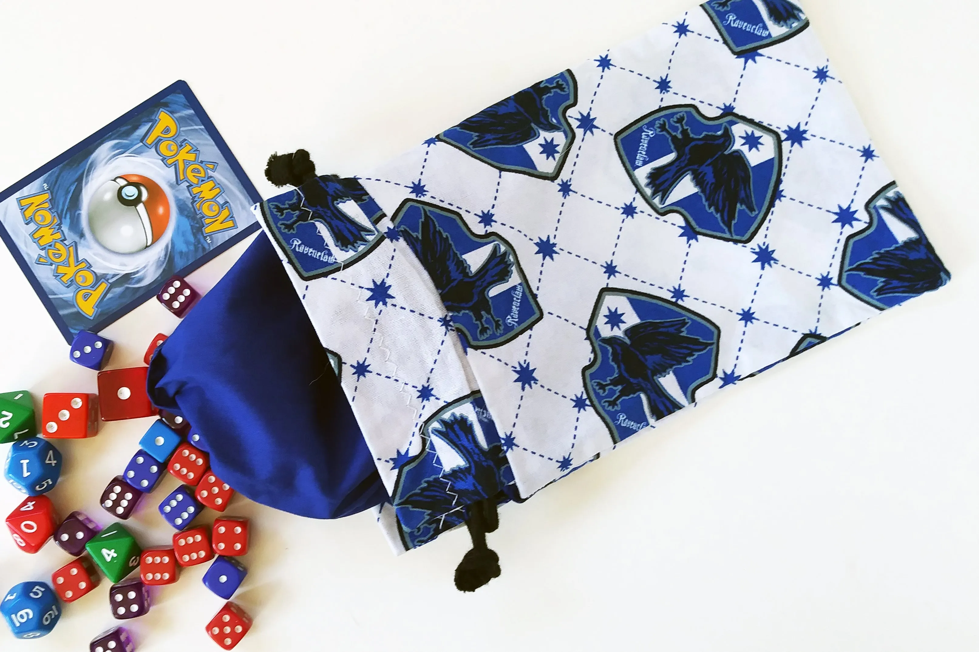 Handmade Drawstring bag -White Ravenclaw fabric
