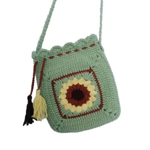 Handmade Knit Granny Square Bag Sunflower Bag Shoulder Bag Crochet Granny Square Bag Crossbody Bag Girls Drawstring Bag
