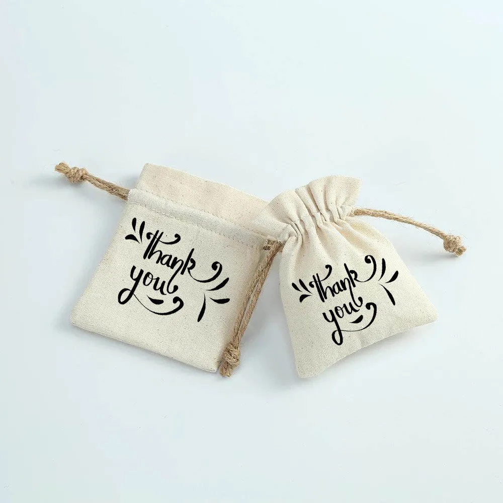 Handmakers Canvas Drawstring bag | Thank you Print Gift Bags Set of 20