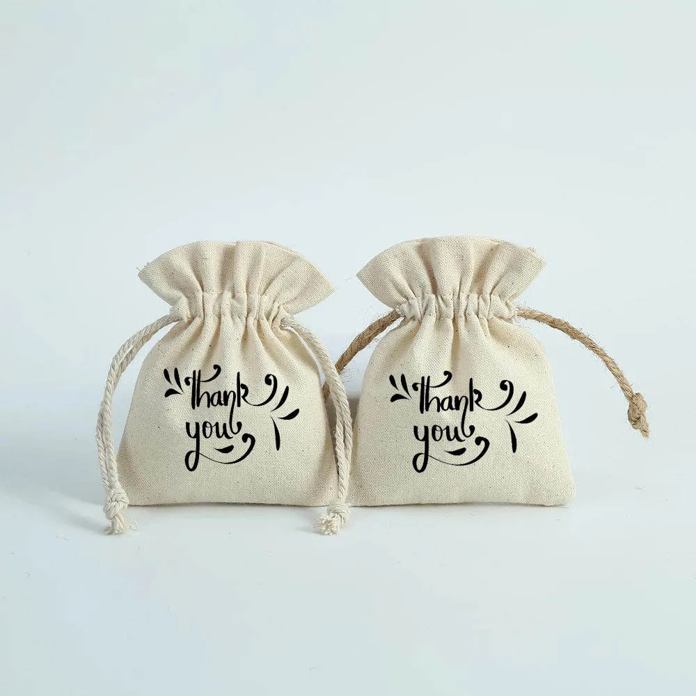 Handmakers Canvas Drawstring bag | Thank you Print Gift Bags Set of 20