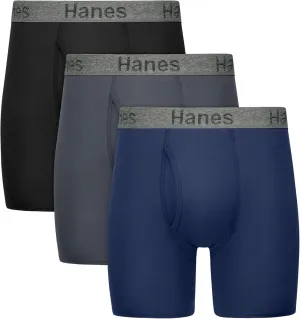 Hanes Men's Stay Dry Pouch, Cotton Stretch Boxer Brief with Leak Protection, 3-Pack