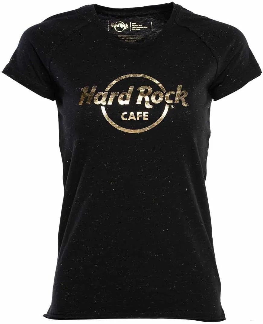 Hard Rock Women's Gold Thread and Foil Logo Tee Black