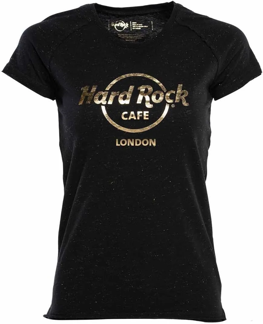 Hard Rock Women's Gold Thread and Foil Logo Tee Black