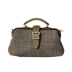 Harris Tweed Lady's Wool Leather Doctor Bag Women Crossbody Bag, Top Handle Bag, Long Strap Purse, Shoulder Bag every day carry (olive)