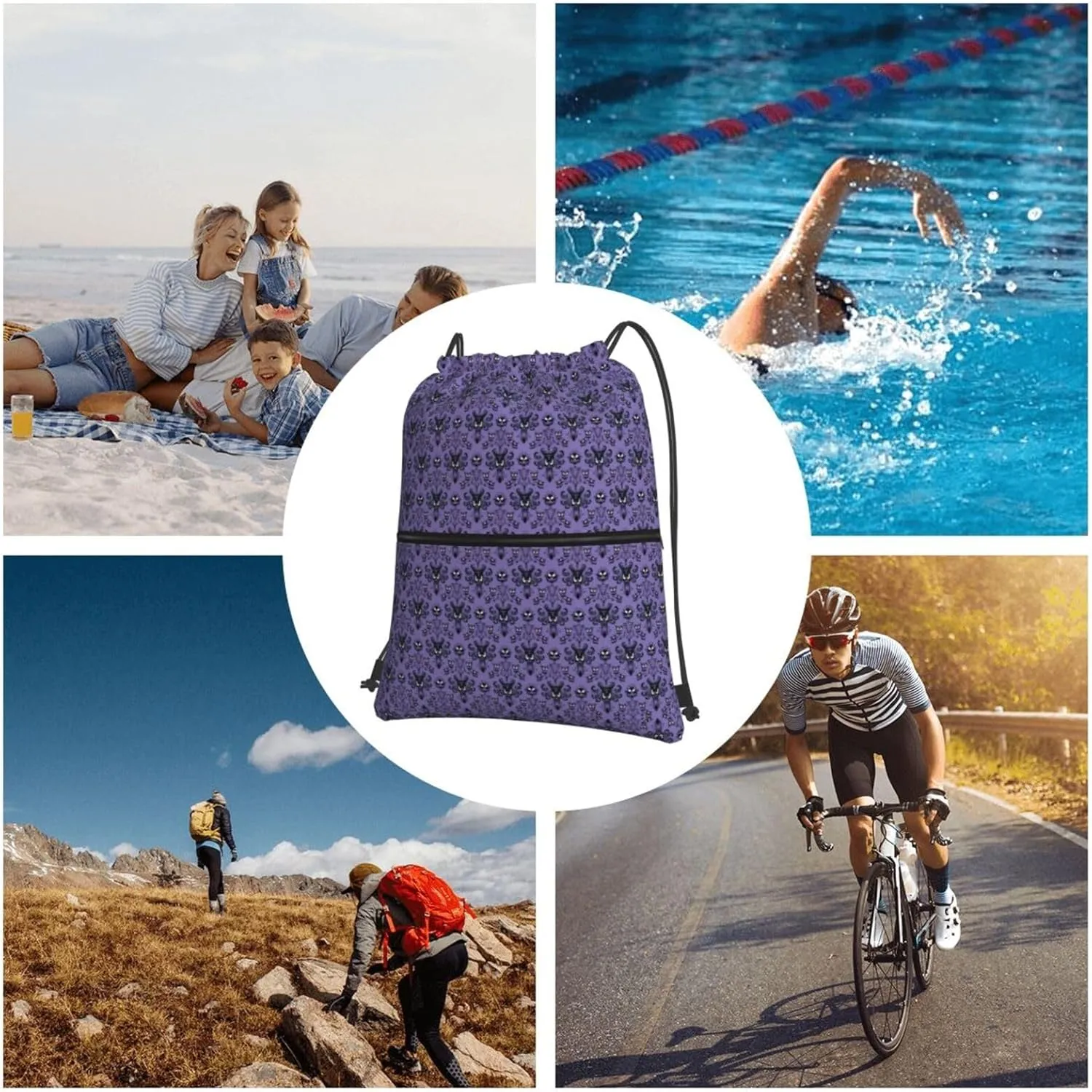 Haunted Mansion Drawstring Gym Bag Sports String Backpack For Beach Picnic, Family Outing