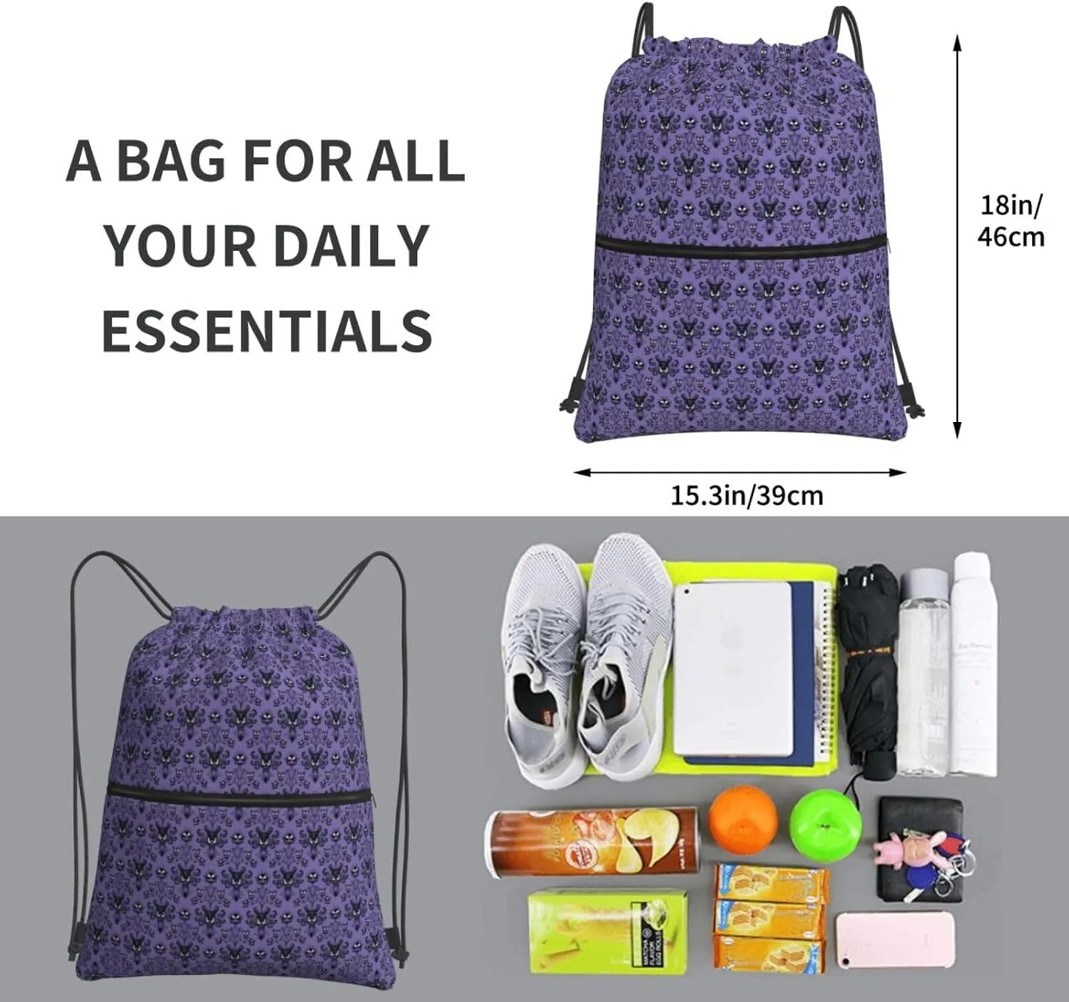Haunted Mansion Drawstring Gym Bag Sports String Backpack For Beach Picnic, Family Outing
