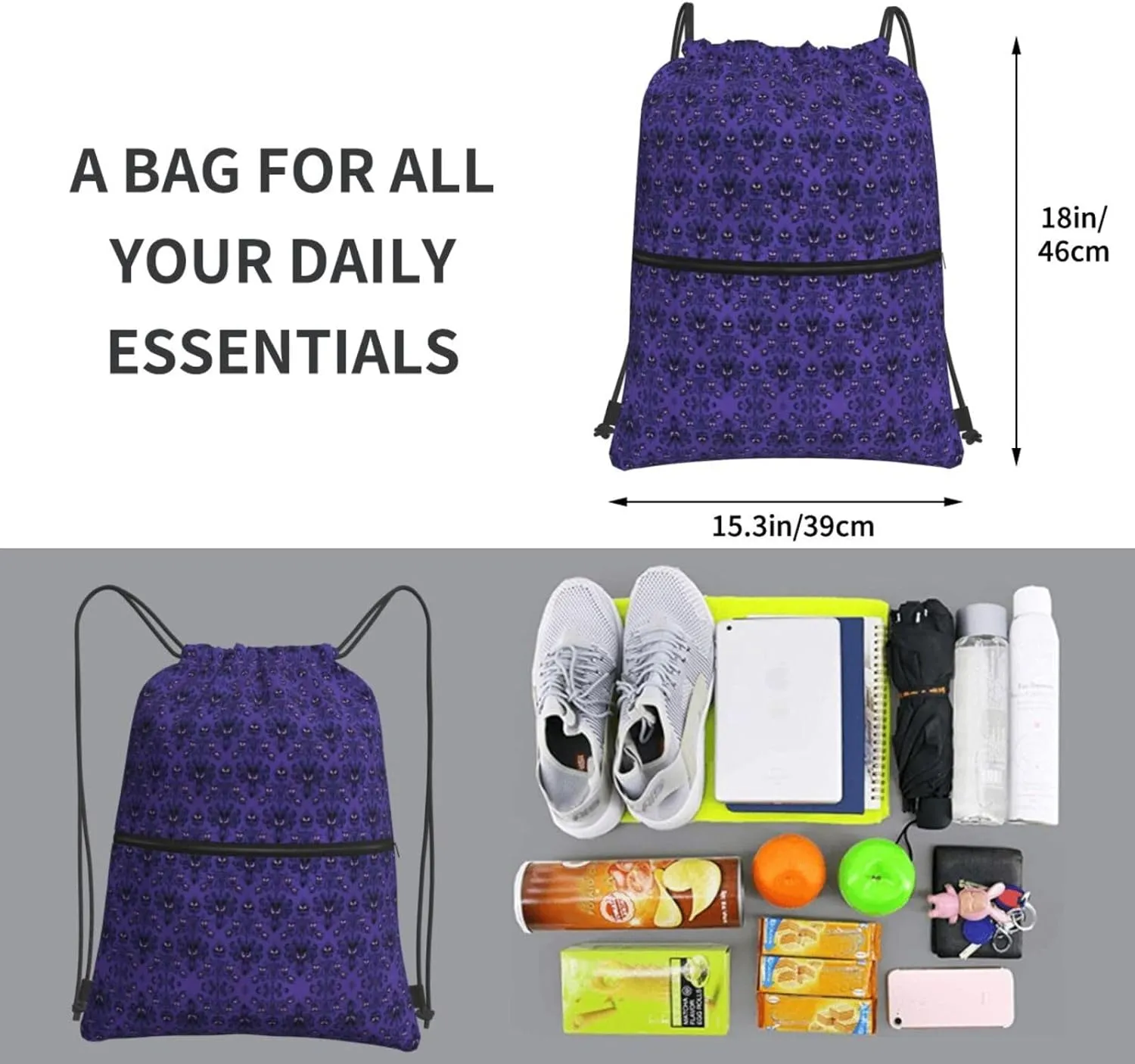 Haunted Mansion Drawstring Gym Bag Sports String Backpack For Beach Picnic, Family Outing