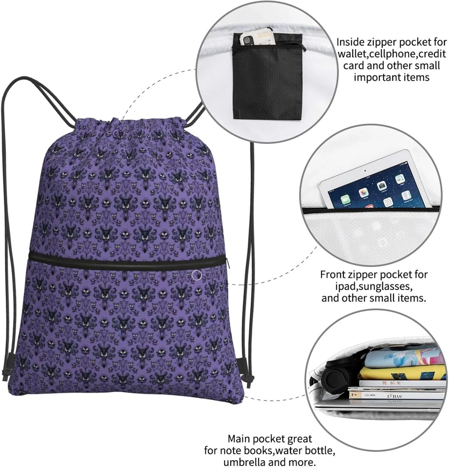 Haunted Mansion Drawstring Gym Bag Sports String Backpack For Beach Picnic, Family Outing
