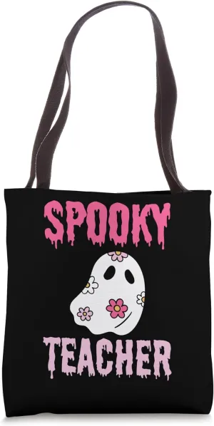 Haunted Spooky Teacher Halloween Flower Retro Ghost Tote Bag