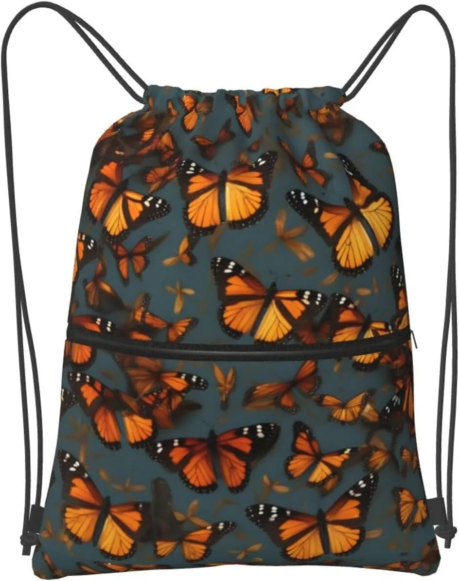 Heaps Of Orange Monarch Butterflies Drawstring Backpack String Cinch Bag For Fitness Workout, Daily Commute, Travel