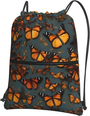 Heaps Of Orange Monarch Butterflies Drawstring Backpack String Cinch Bag For Fitness Workout, Daily Commute, Travel