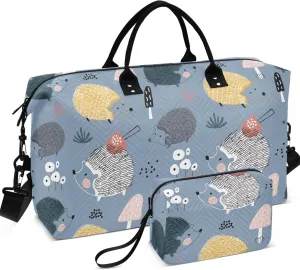 Hedgehogs Mushrooms Creative Travel Duffel Bags Cosmetic Bags Set, Floral Animal Gym Bag Small Carry on Bags for Airplanes