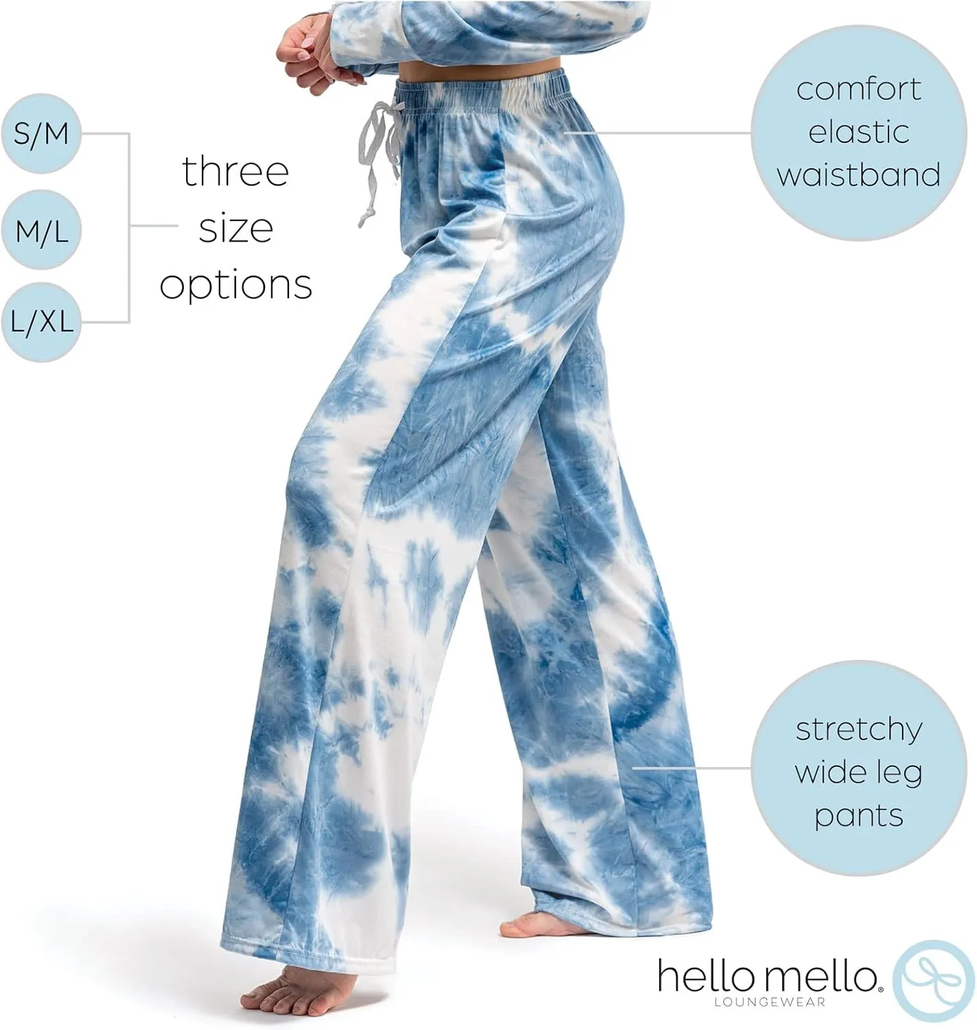 Hello Mello Dyes The Limit Lounge Pants Soft Pajama Tie Dye Bottoms Elastic Waistband Drawstring Tie