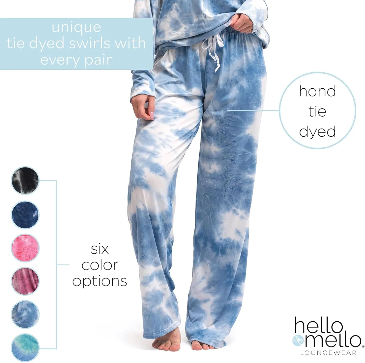 Hello Mello Dyes The Limit Lounge Pants Soft Pajama Tie Dye Bottoms Elastic Waistband Drawstring Tie