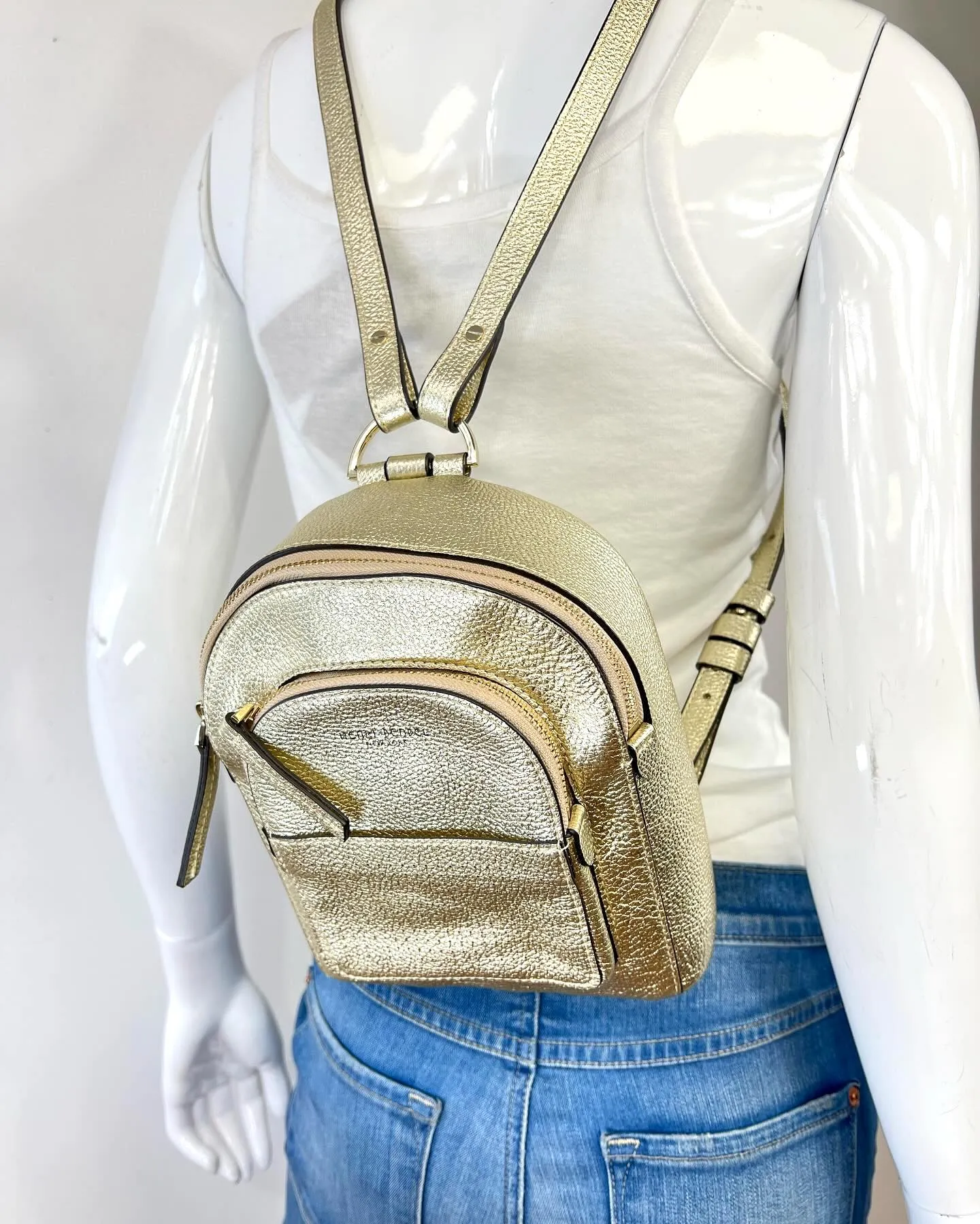 HENRI BENDEL INFLUENCER METALLIC GOLD LEATHER MINI BACKPACK
