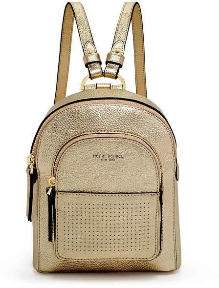 HENRI BENDEL INFLUENCER METALLIC GOLD LEATHER MINI BACKPACK