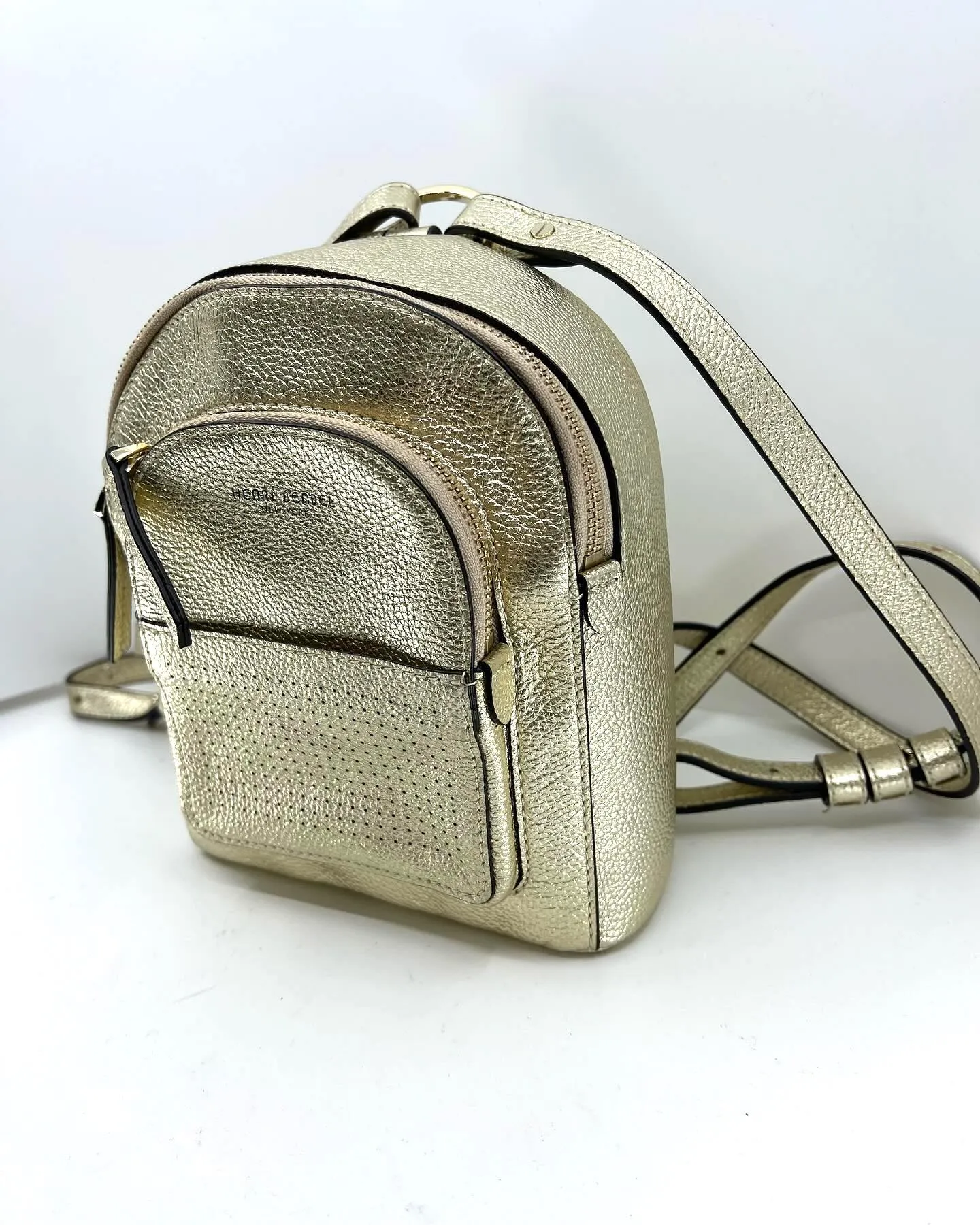 HENRI BENDEL INFLUENCER METALLIC GOLD LEATHER MINI BACKPACK