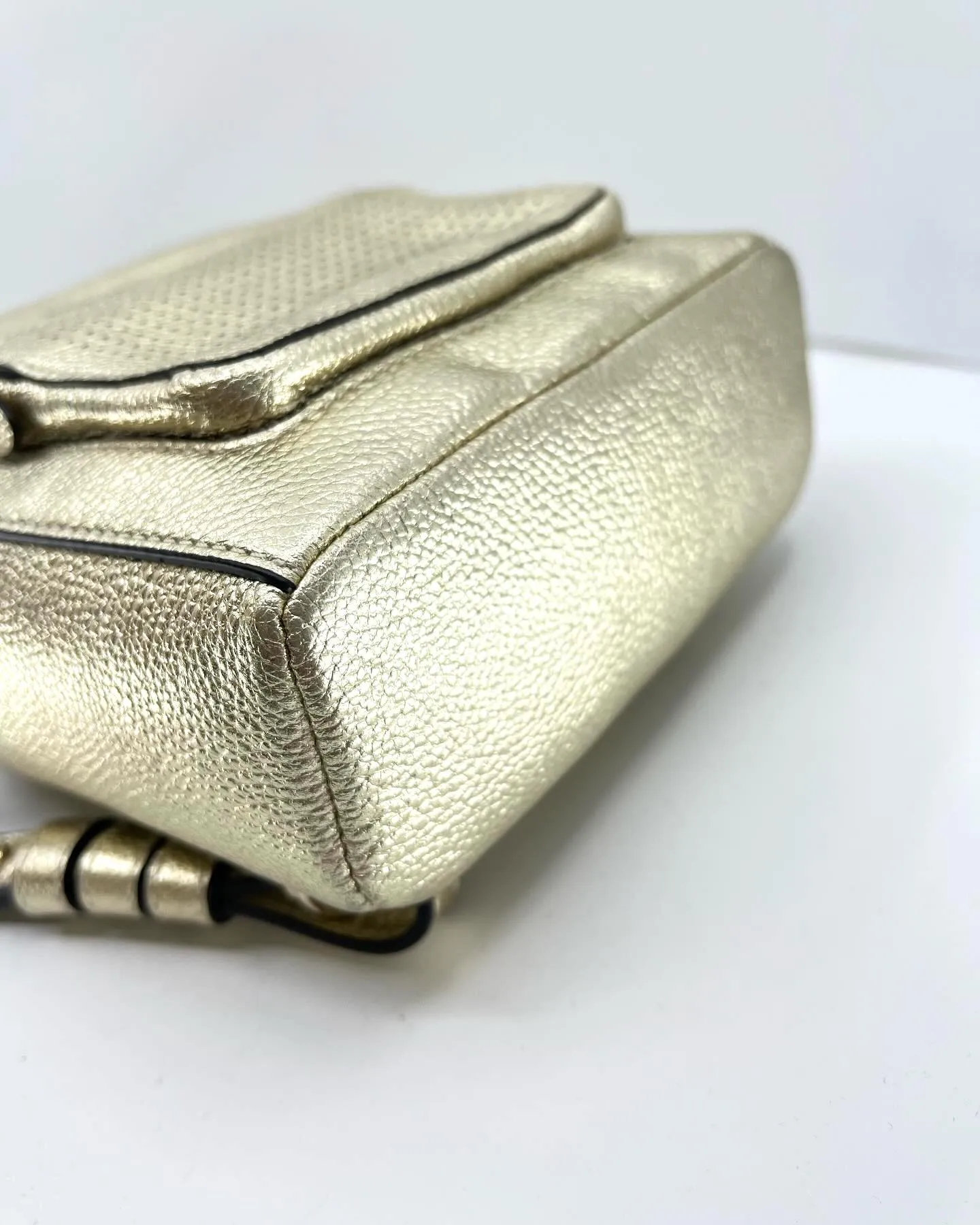 HENRI BENDEL INFLUENCER METALLIC GOLD LEATHER MINI BACKPACK