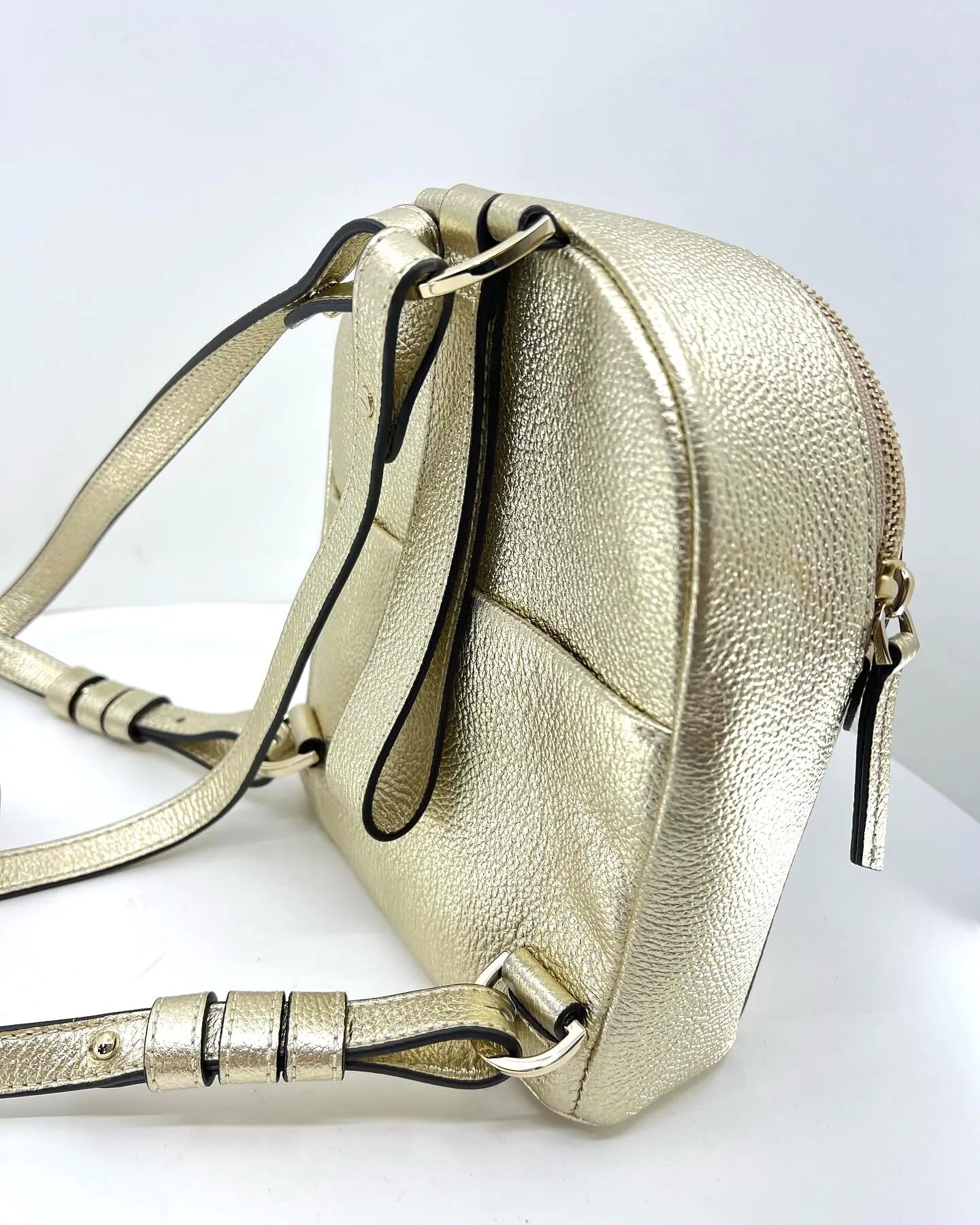 HENRI BENDEL INFLUENCER METALLIC GOLD LEATHER MINI BACKPACK