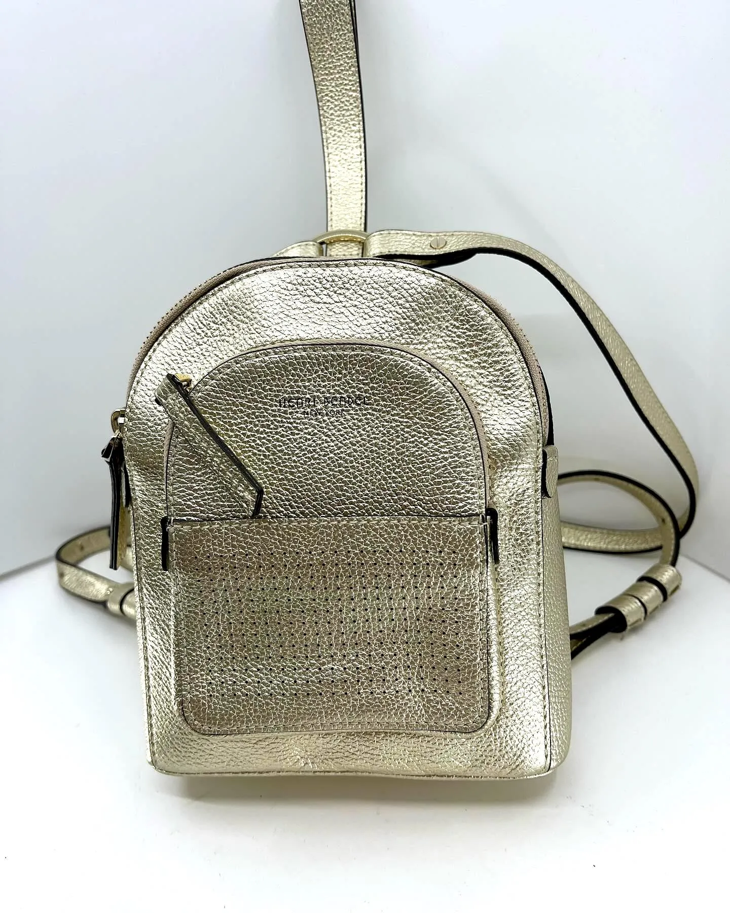 HENRI BENDEL INFLUENCER METALLIC GOLD LEATHER MINI BACKPACK