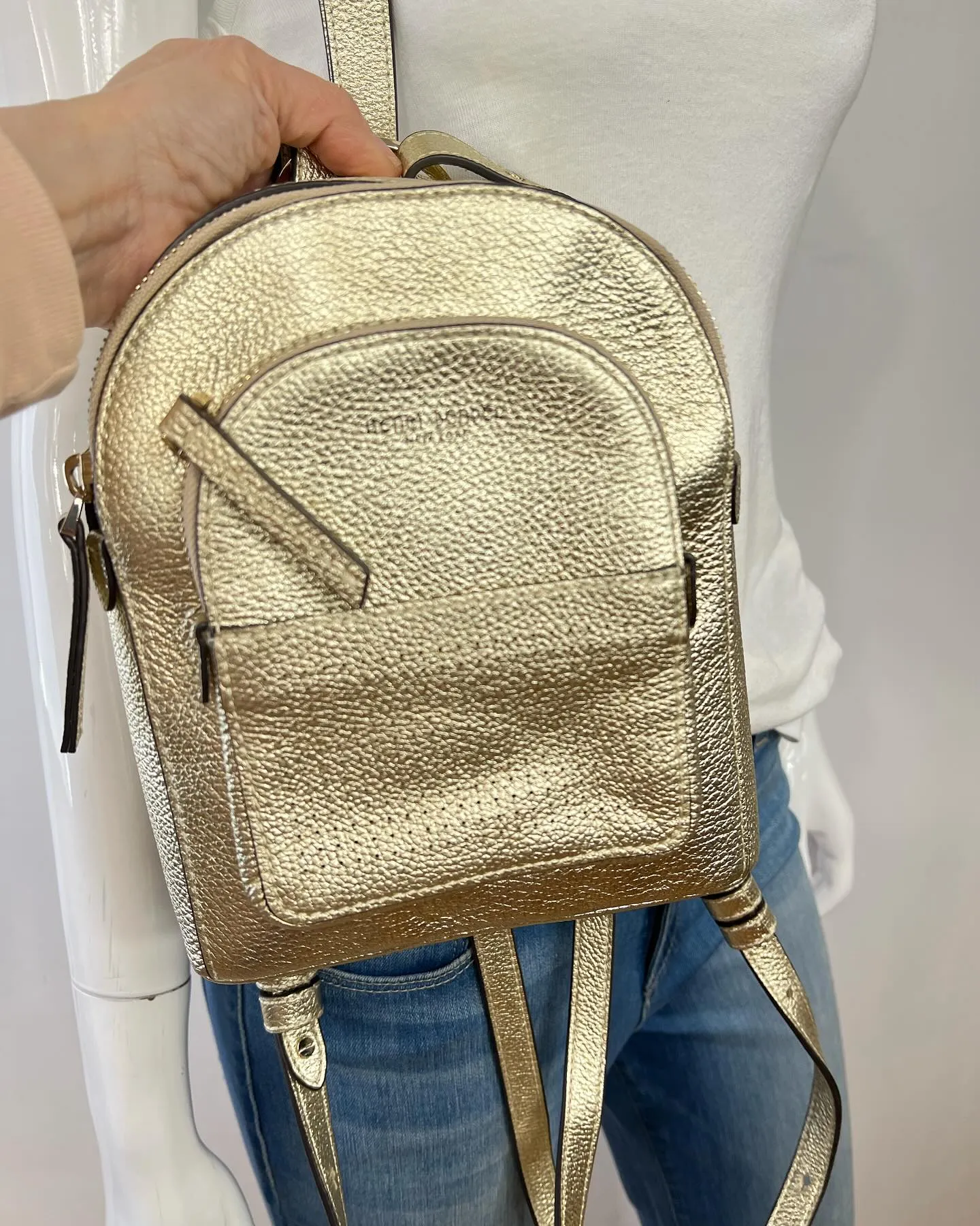 HENRI BENDEL INFLUENCER METALLIC GOLD LEATHER MINI BACKPACK