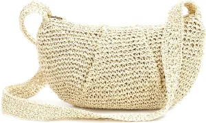 Herald Small Pleated Dumpling Straw Woven Crossbody Bag for Women, Ruched Handmade Summer Beach Shoulder Purse Handbag