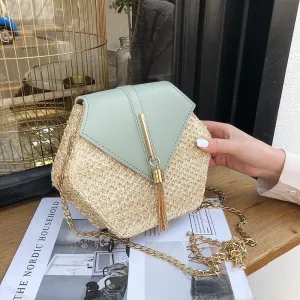 Hexagon Mulit Style Straw leather Handbag Women Summer Rattan Bag Handmade Woven Beach Circle Bohemia Shoulder Bag New Fashion