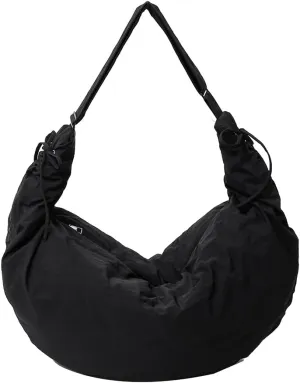 Hobo Bag for Men Women Pleated Crossbody Bag Nylon with Zipper Messenger Bag Large Capacity Handbag for Work Trave