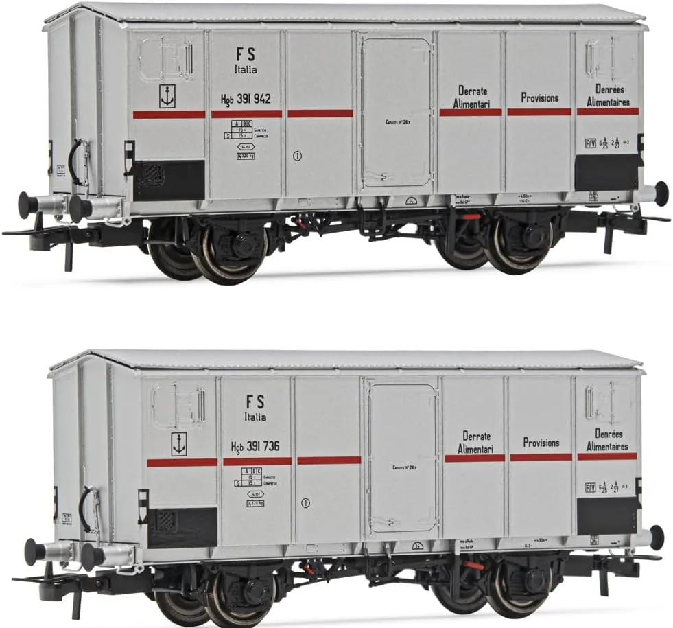 Hr6562 Fs 2-Unit Wagons Cold Rooms HGB 2-Axis Metal Body Silver-Red Strap Uk Cargo Gauge Model Railwayrolling Stock, Wagons