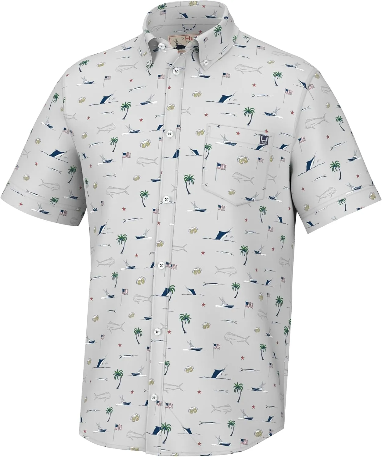 HUK Men's Kc Scott Patterned Kona, Performance Button Down Shirt
