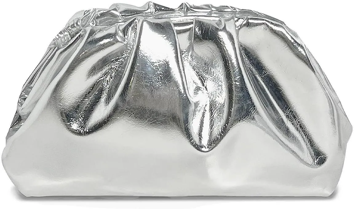 Huralona Dressy Pleated Vegan Leather Clutch Ruched Bag Purse Metallic PU Clutch Cloud Dumpling Bag for Women