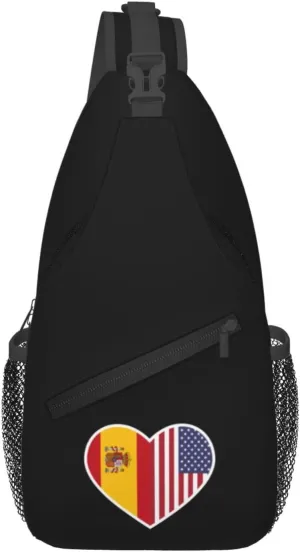 I Love America And Spain Crossbody Bags For Women Men Chest Backpack Gym Shoulder Bag Travel Outdoor Sports Casual Crossbody Bags