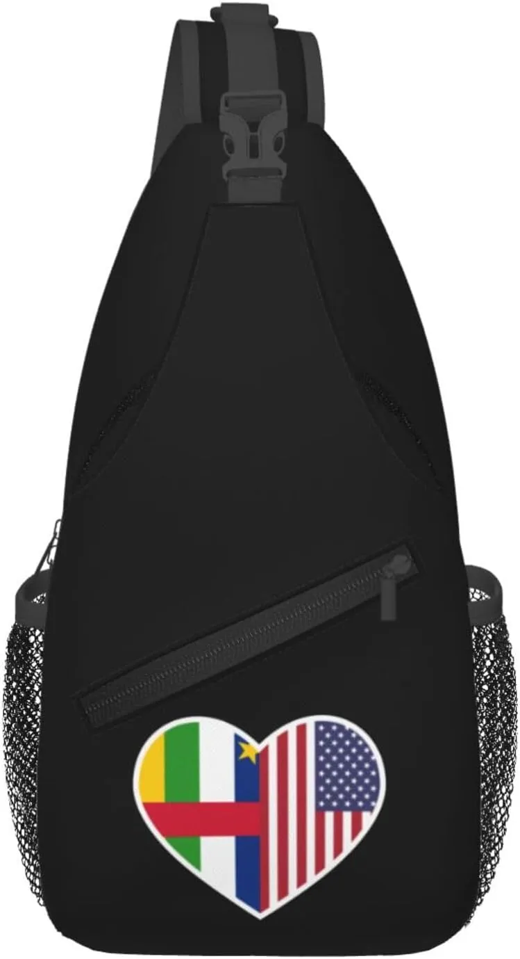 I Love America And The Central African Republic Crossbody Bags For Women Men Chest Backpack Gym Shoulder Bag Travel Outdoor Sports Casual Crossbody Bags
