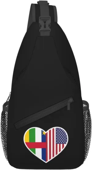 I Love America And The Central African Republic Crossbody Bags For Women Men Chest Backpack Gym Shoulder Bag Travel Outdoor Sports Casual Crossbody Bags