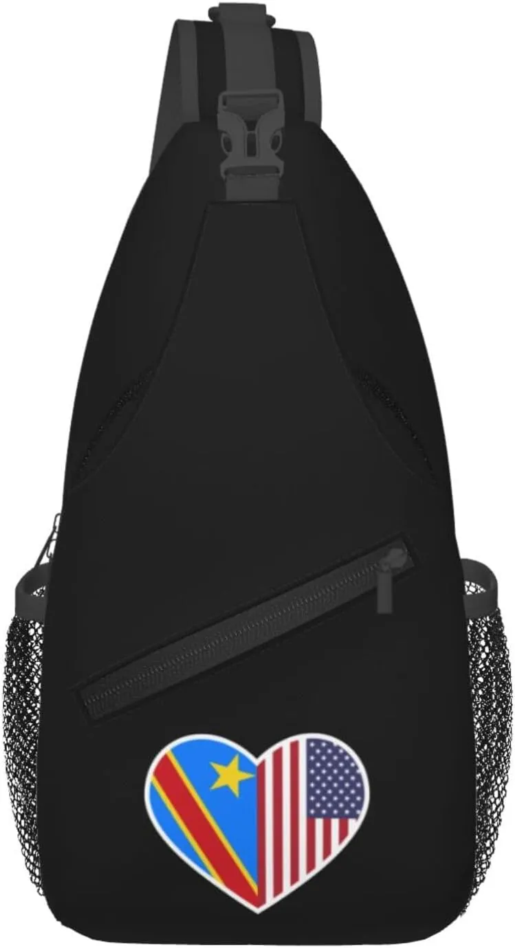 I Love America And The Democratic Republic The Congo Crossbody Bags For Women Men Chest Backpack Gym Shoulder Bag Travel Outdoor Sports Casual Crossbody Bags