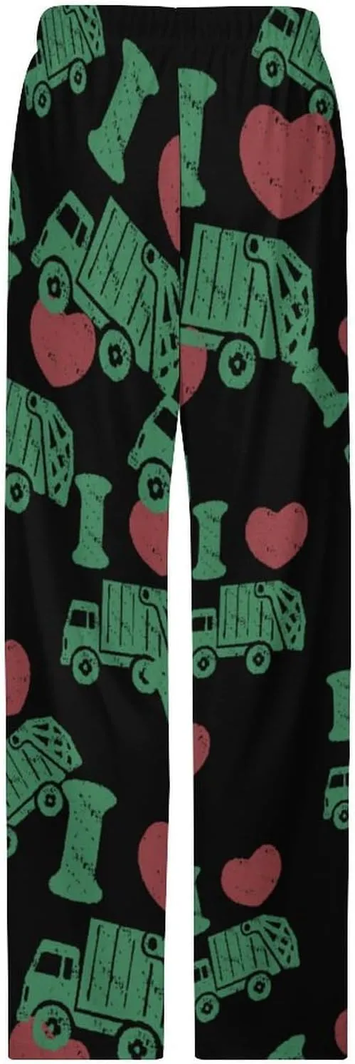 I Love Garbage Truck Women Pajama Pants Sleepwear Pockets Lounge Bottoms Nightwear