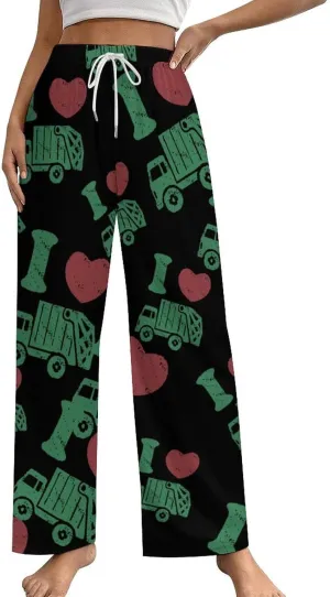 I Love Garbage Truck Women Pajama Pants Sleepwear Pockets Lounge Bottoms Nightwear