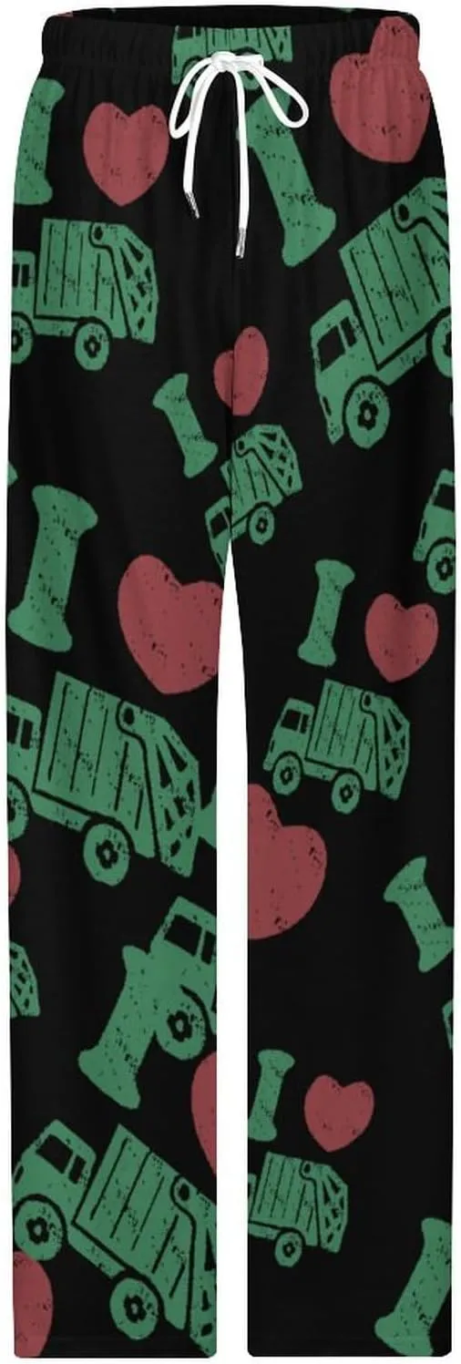 I Love Garbage Truck Women Pajama Pants Sleepwear Pockets Lounge Bottoms Nightwear