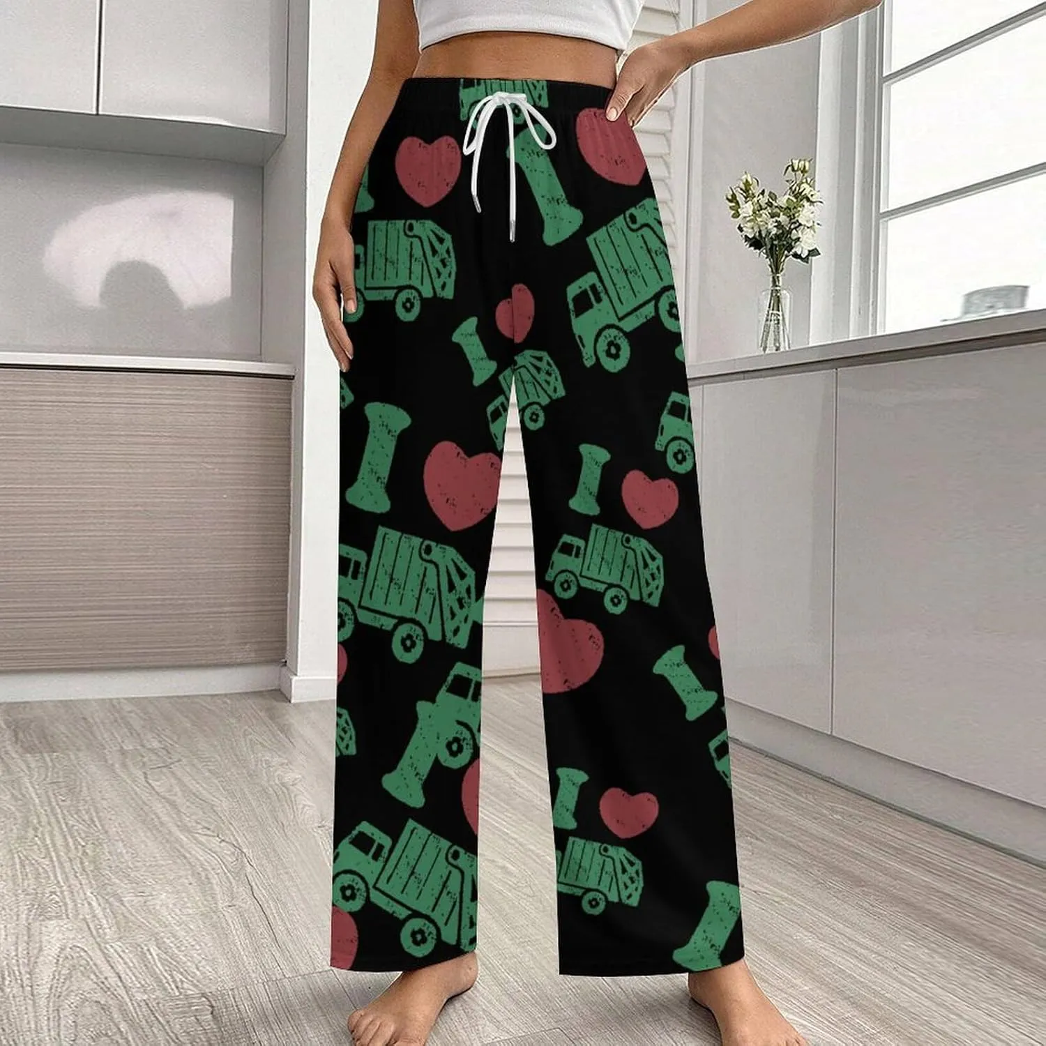 I Love Garbage Truck Women Pajama Pants Sleepwear Pockets Lounge Bottoms Nightwear